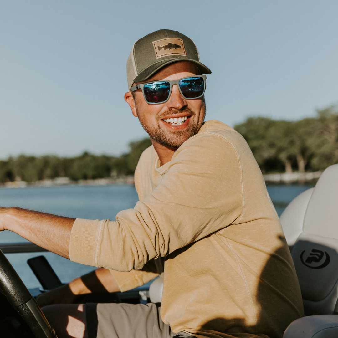 Trout Men's Hat | Leather Patch Trucker Hat