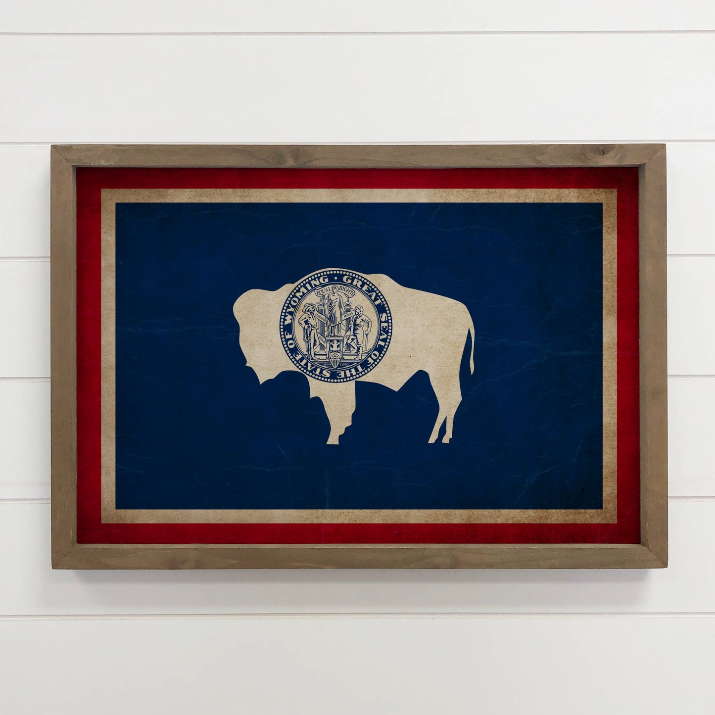 Wyoming Vintage Flag Wood Framed