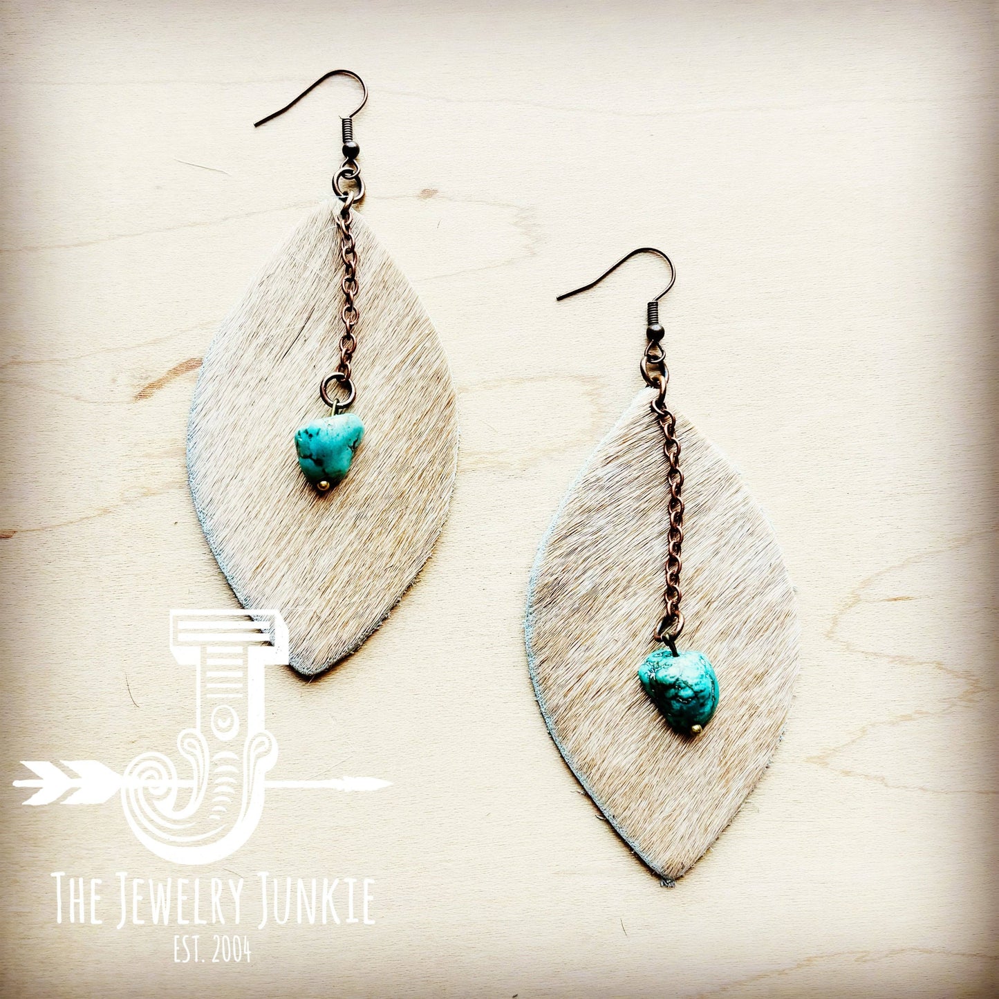 Leather Oval w/ Turquoise Drop Earrings
