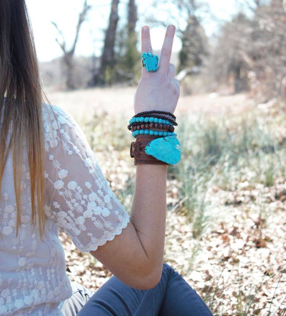 Blue Turquoise Slab Statement Rings