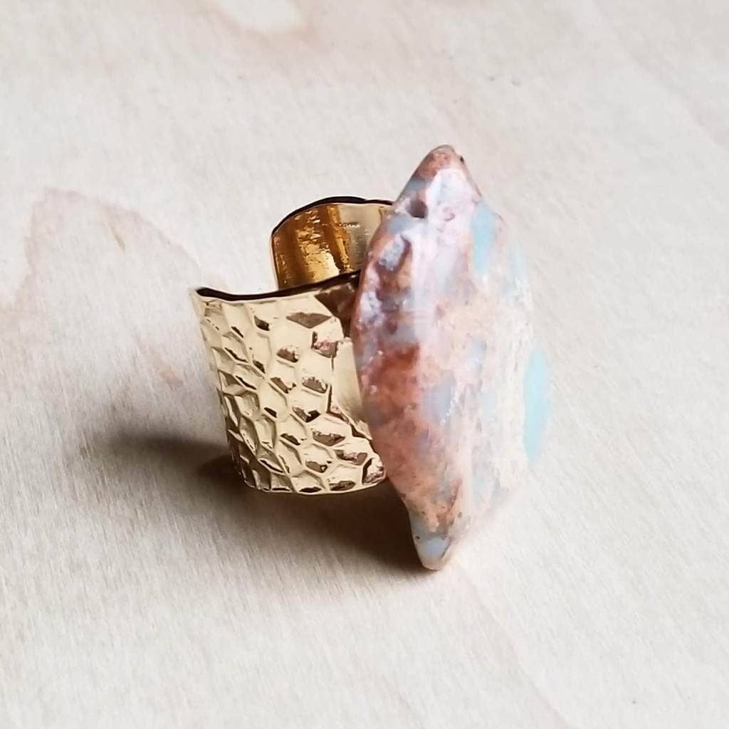 Chunky Aqua Terra Slab Statement Rings