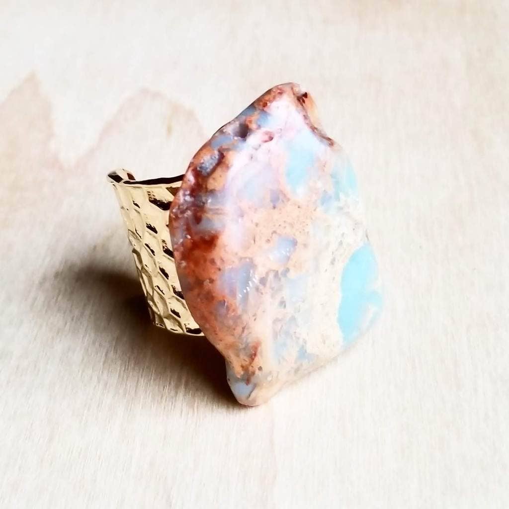 Chunky Aqua Terra Slab Statement Rings