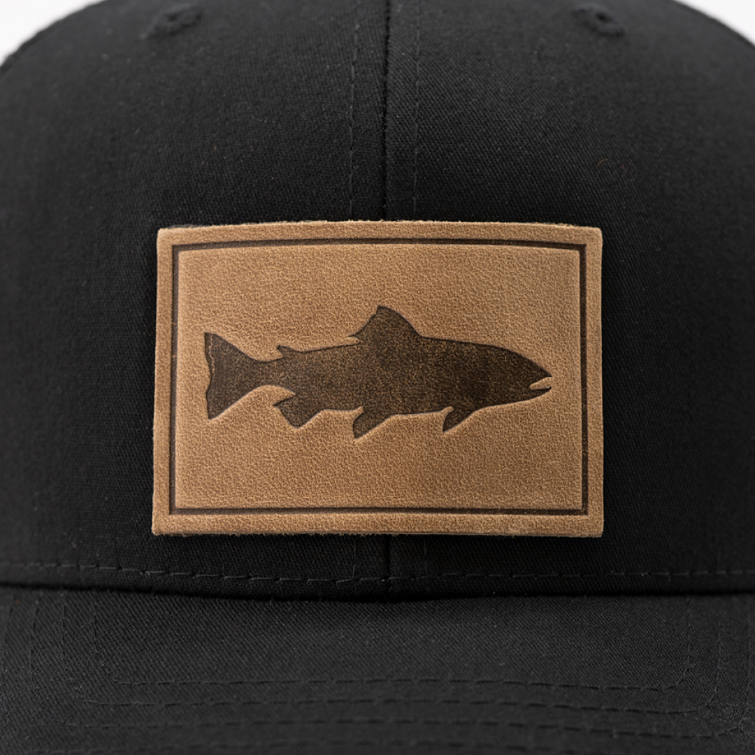 Trout Men's Hat | Leather Patch Trucker Hat