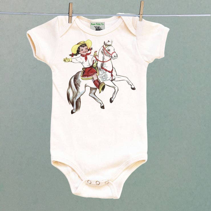 Cowgirl and White Horse One Piece Baby Bodysuit