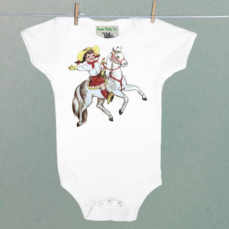 Cowgirl and White Horse One Piece Baby Bodysuit