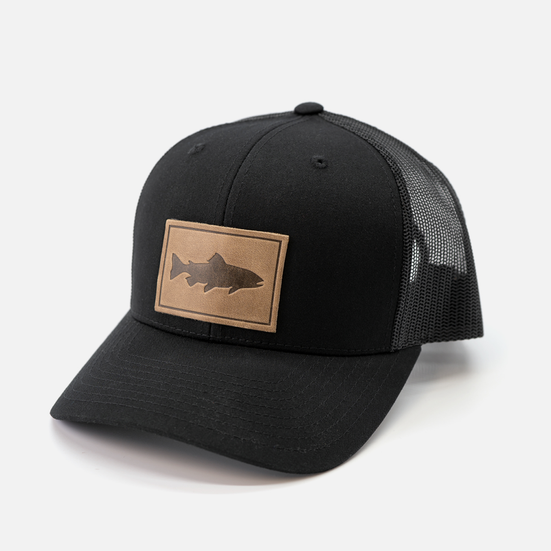Trout Men's Hat | Leather Patch Trucker Hat