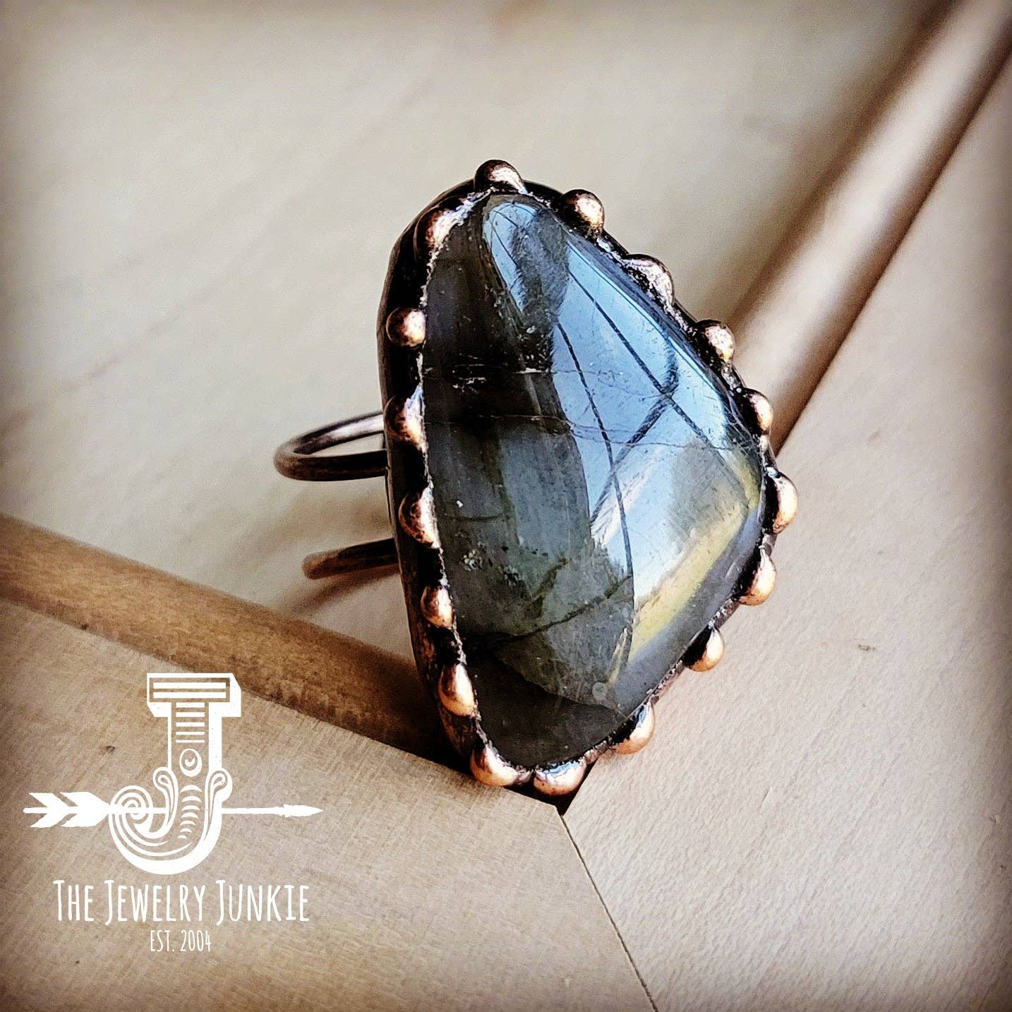 Genuine Labradorite Rings set in Antique Copper