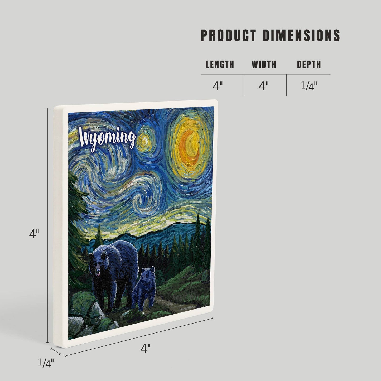 CERAMIC COASTER Wyoming, Starry Night, Bear & Cub