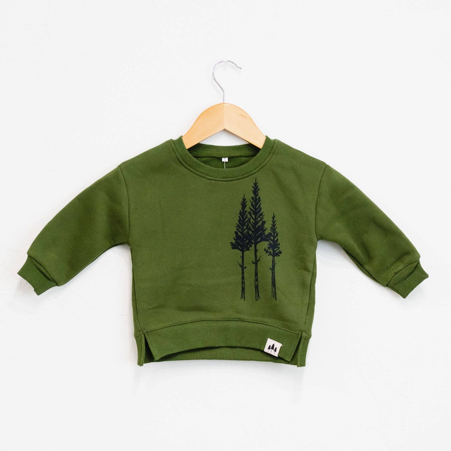 Rustic Three Tree Toddler Crew Fleece - Olive