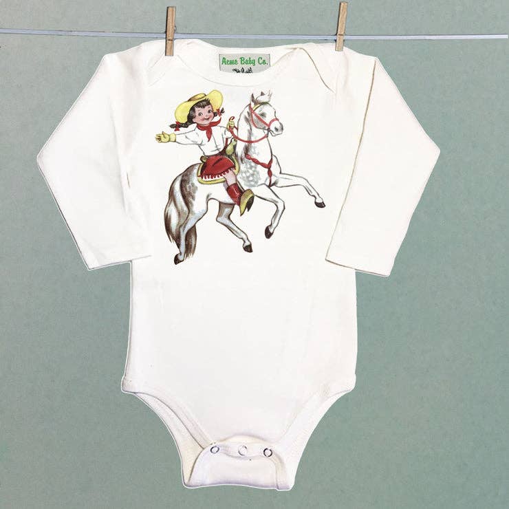Cowgirl and White Horse One Piece Baby Bodysuit