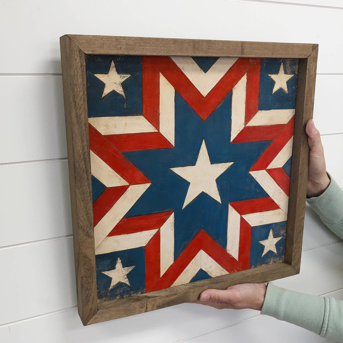 Patriotic Star Barn Quilt - Framed Wall Art