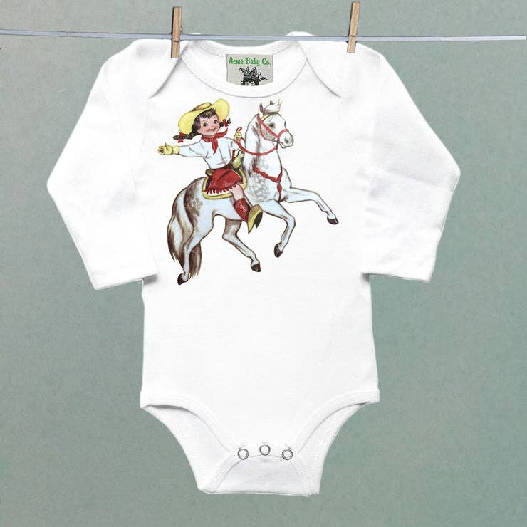 Cowgirl and White Horse One Piece Baby Bodysuit