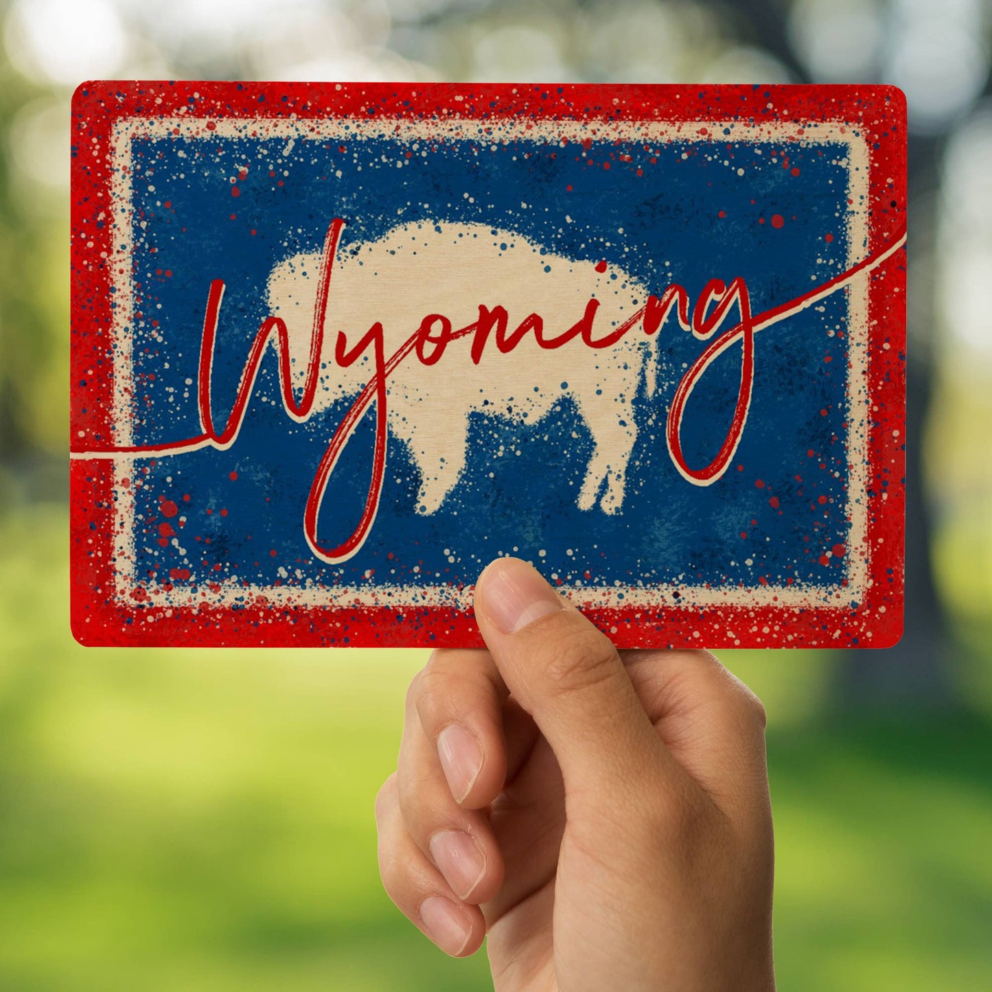 WOOD POSTCARD Wyoming State Flag