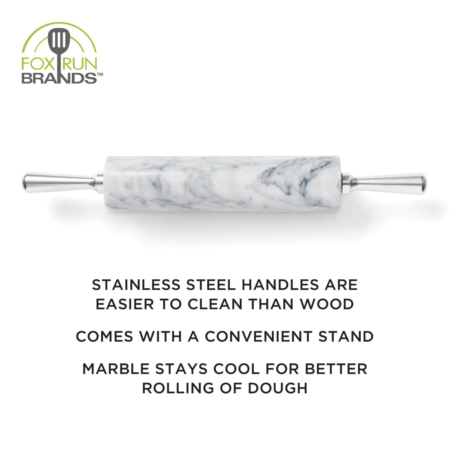 Marble Rolling Pin, White, 2.5" x 17.5" x 3"