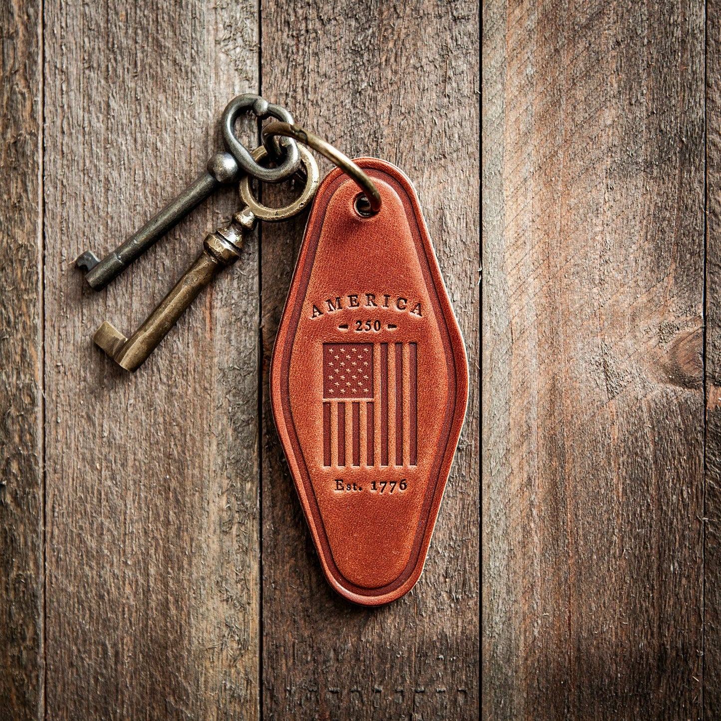 America 250th Anniversary Flag Leather Keychain