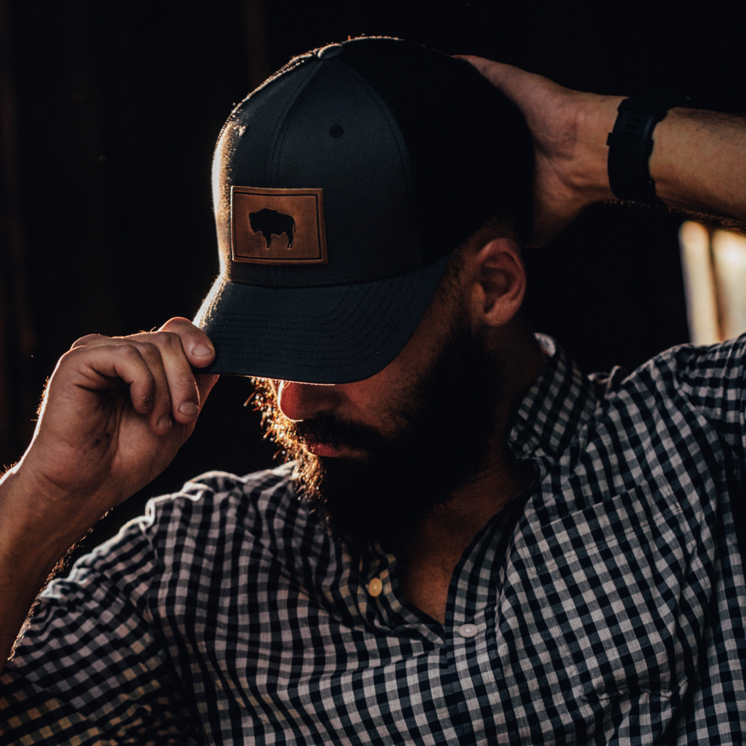 Buffalo Men's Hat | Leather Patch Trucker Hat