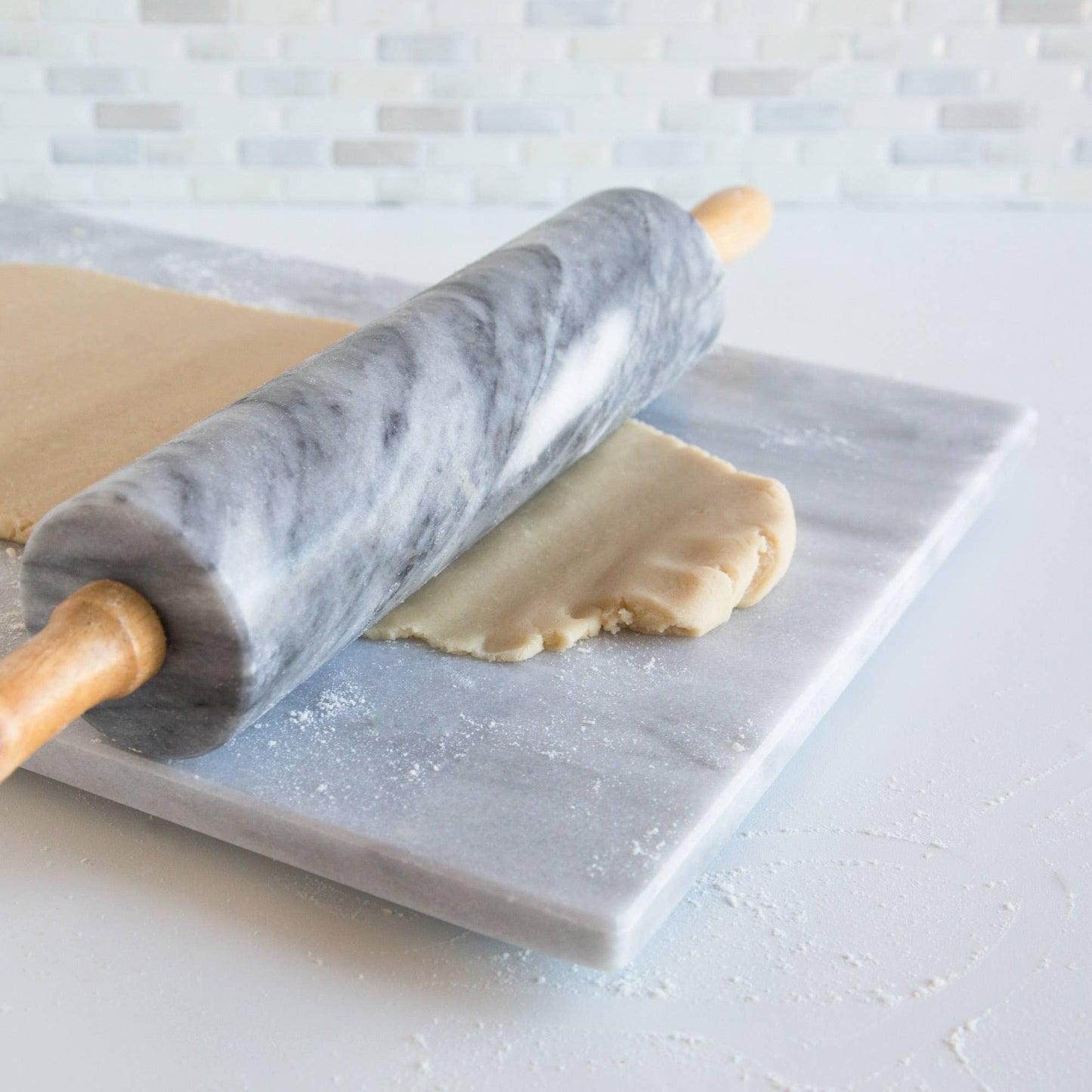 Marble Rolling Pin and Base, White