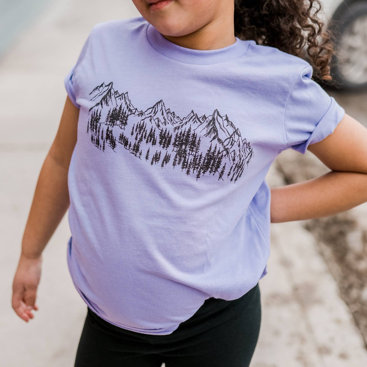 Mountain Sketch Kids Tee- Dark Lavender