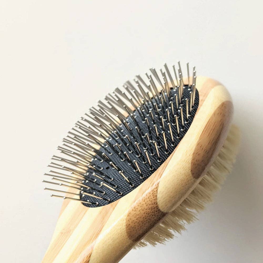 Bamboo Two-Sided Bristle and Wire Pet Brush