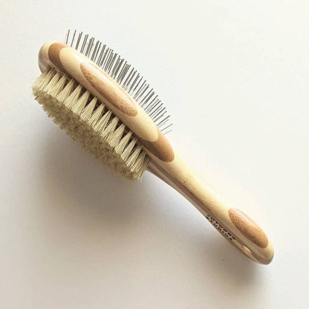 Bamboo Two-Sided Bristle and Wire Pet Brush