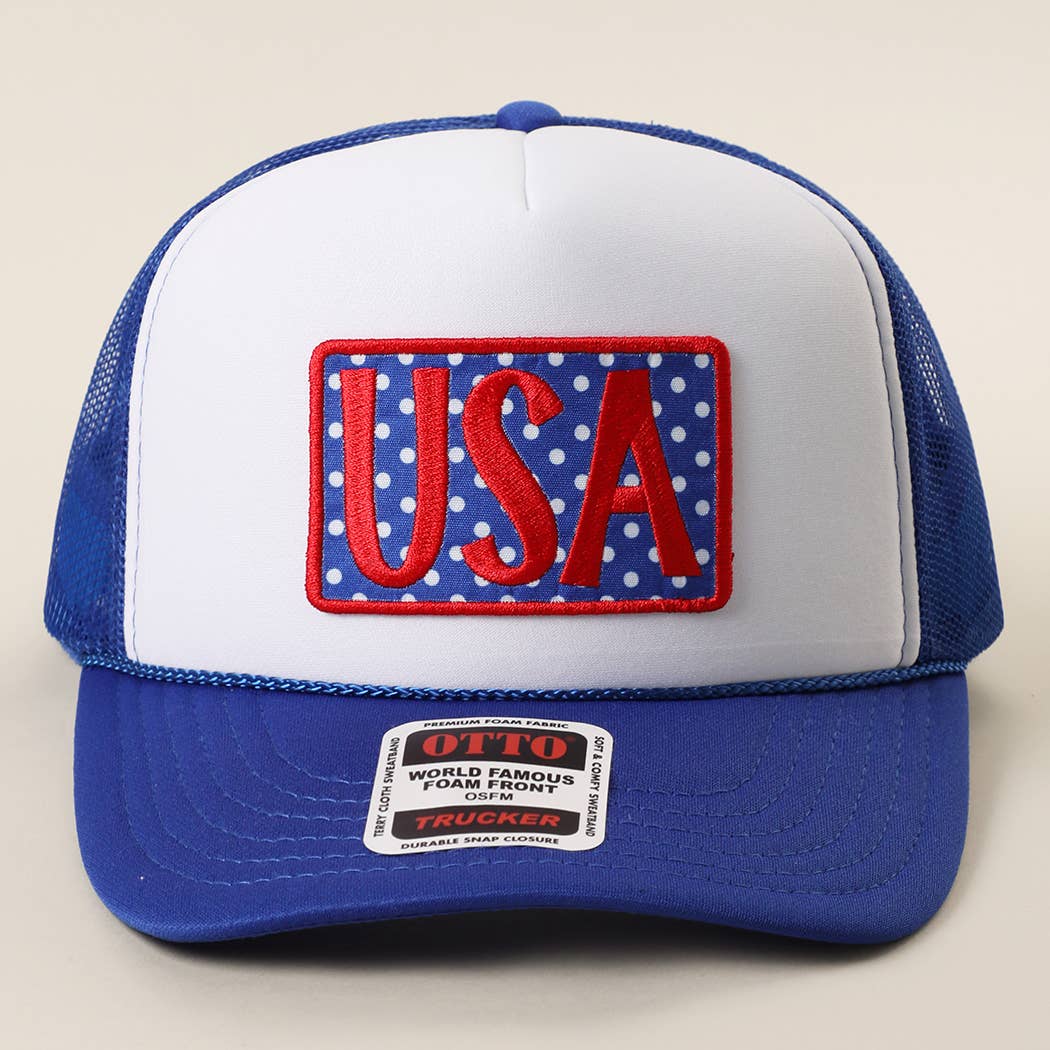 USA Embroidered Polka Dot Patch Foam Trucker Hat