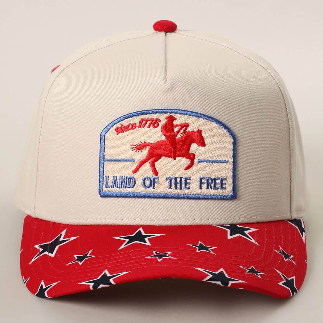 Land Of The Free Embroidered Patch Star Print Trucker Hat