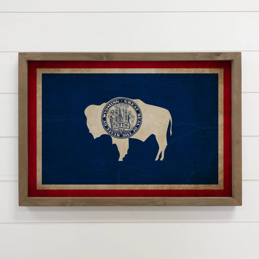 Wyoming Vintage Flag Wood Framed