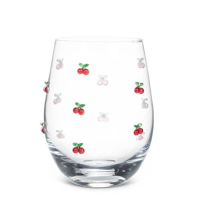 Stemless Wine Glass with Cherries