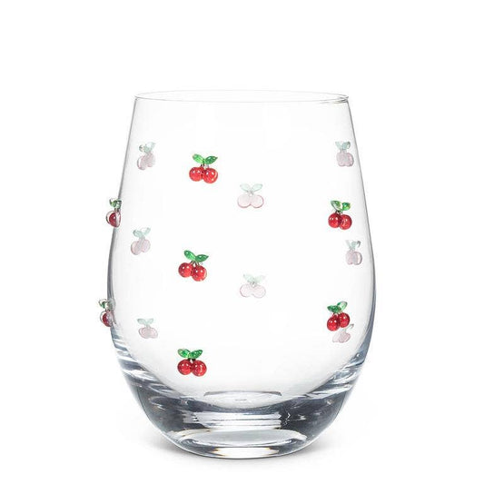 Stemless Wine Glass with Cherries
