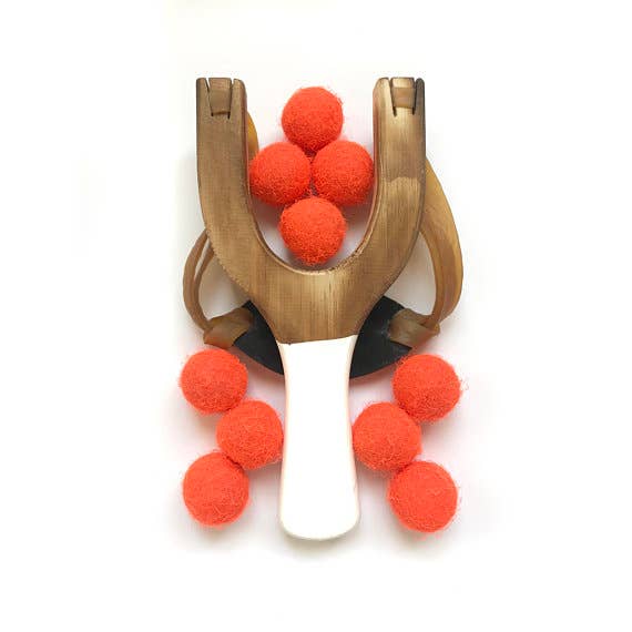 Wooden Slingshot with Neon Felt Balls