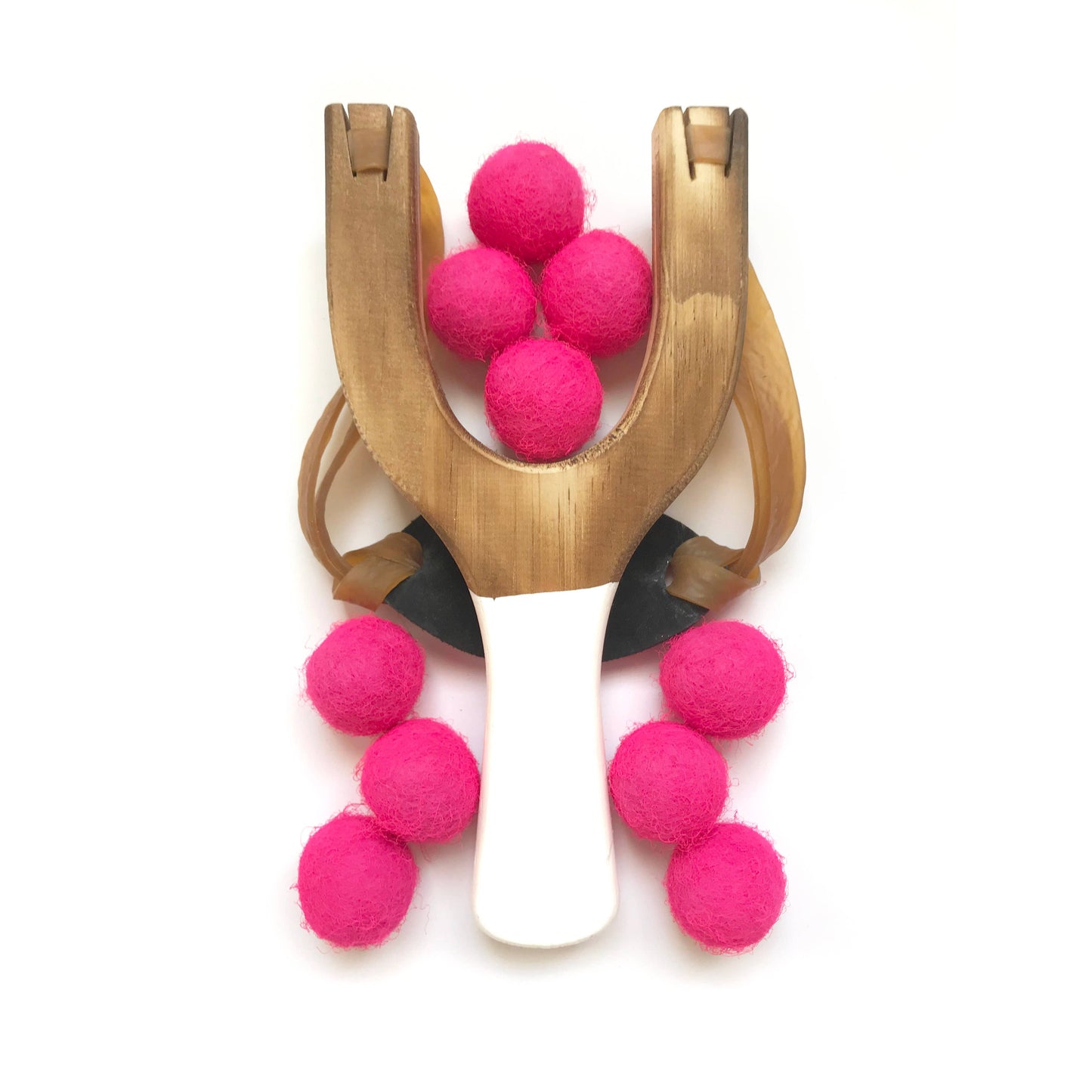 Wooden Slingshot with Neon Felt Balls