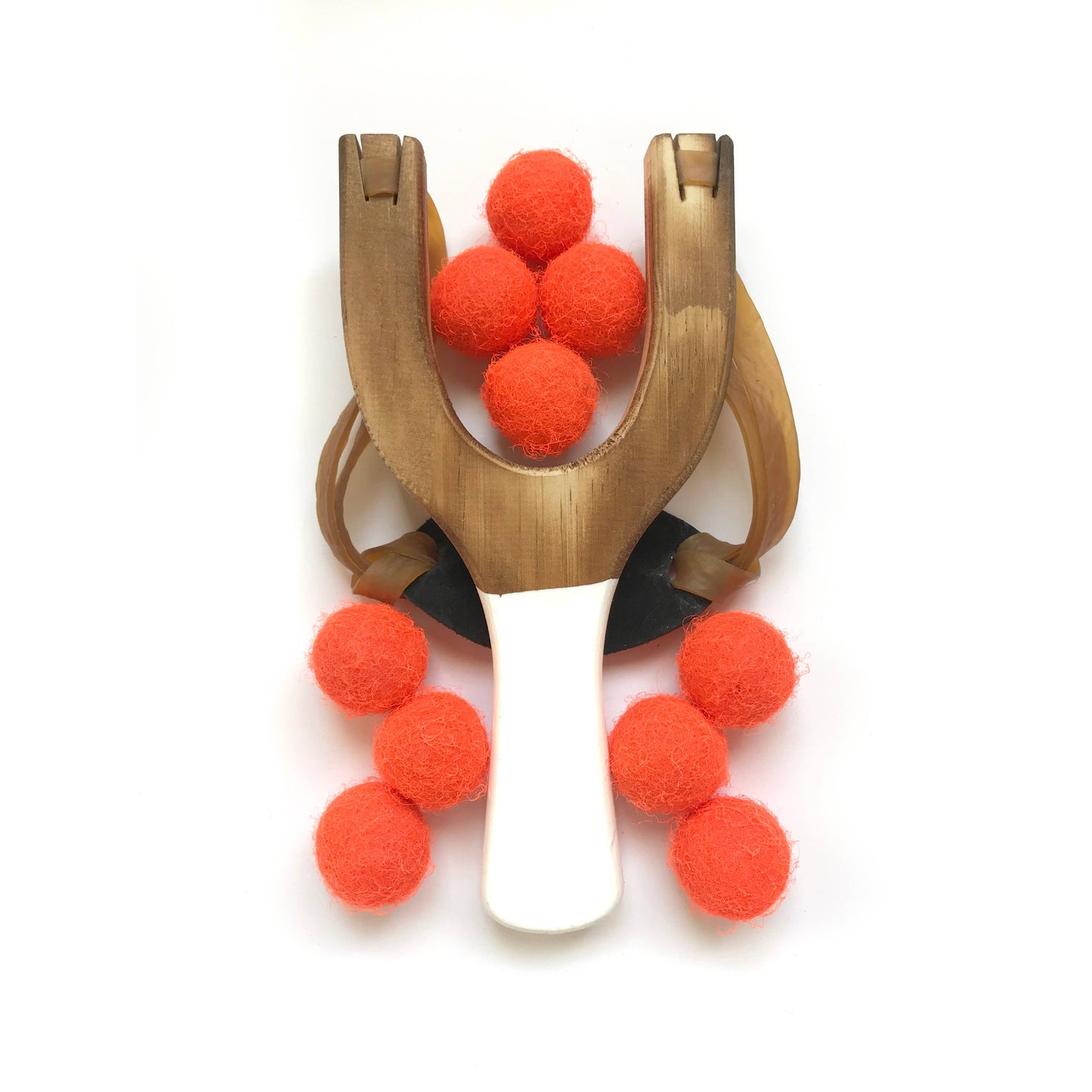 Wooden Slingshot with Neon Felt Balls