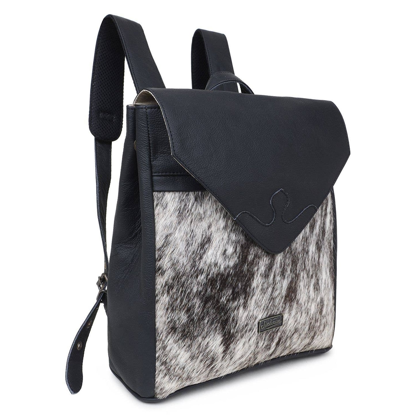 Leather and Cowhide Backpack - Black White
