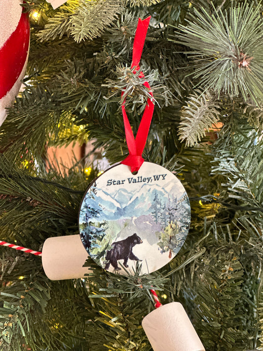 Winter Forest Bear round 2 sided ornament