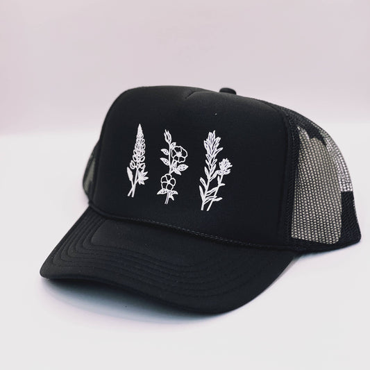 Wildflowers Woman's Trucker Hat- Black