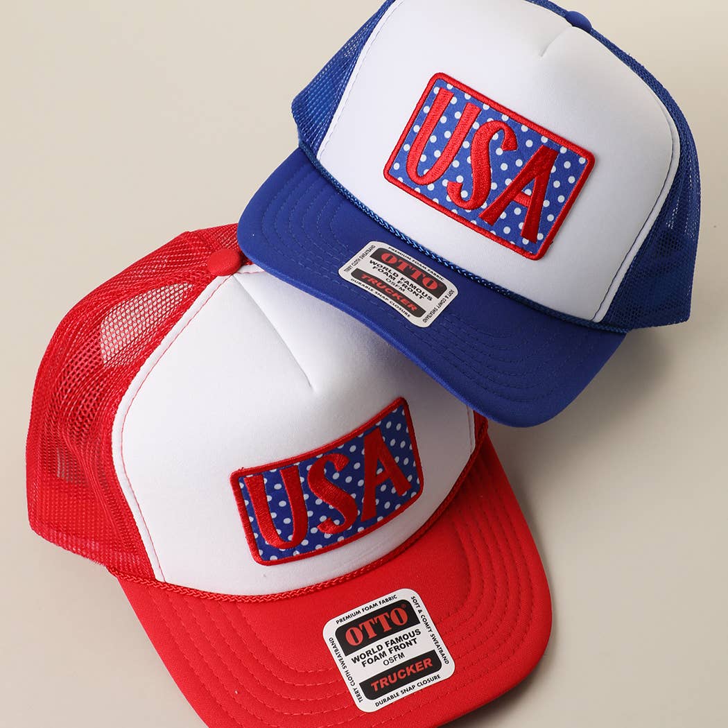 USA Embroidered Polka Dot Patch Foam Trucker Hat
