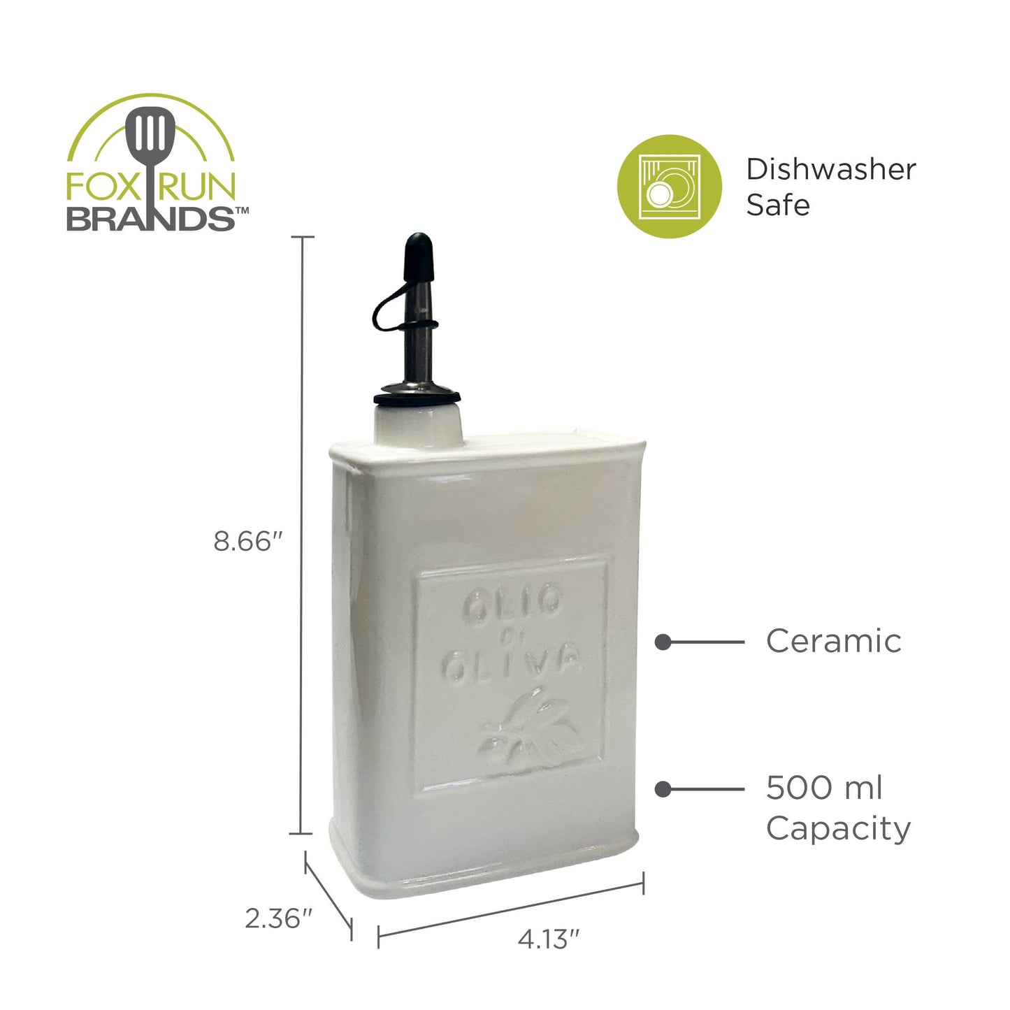 White Ceramic Oil Can, 17 oz