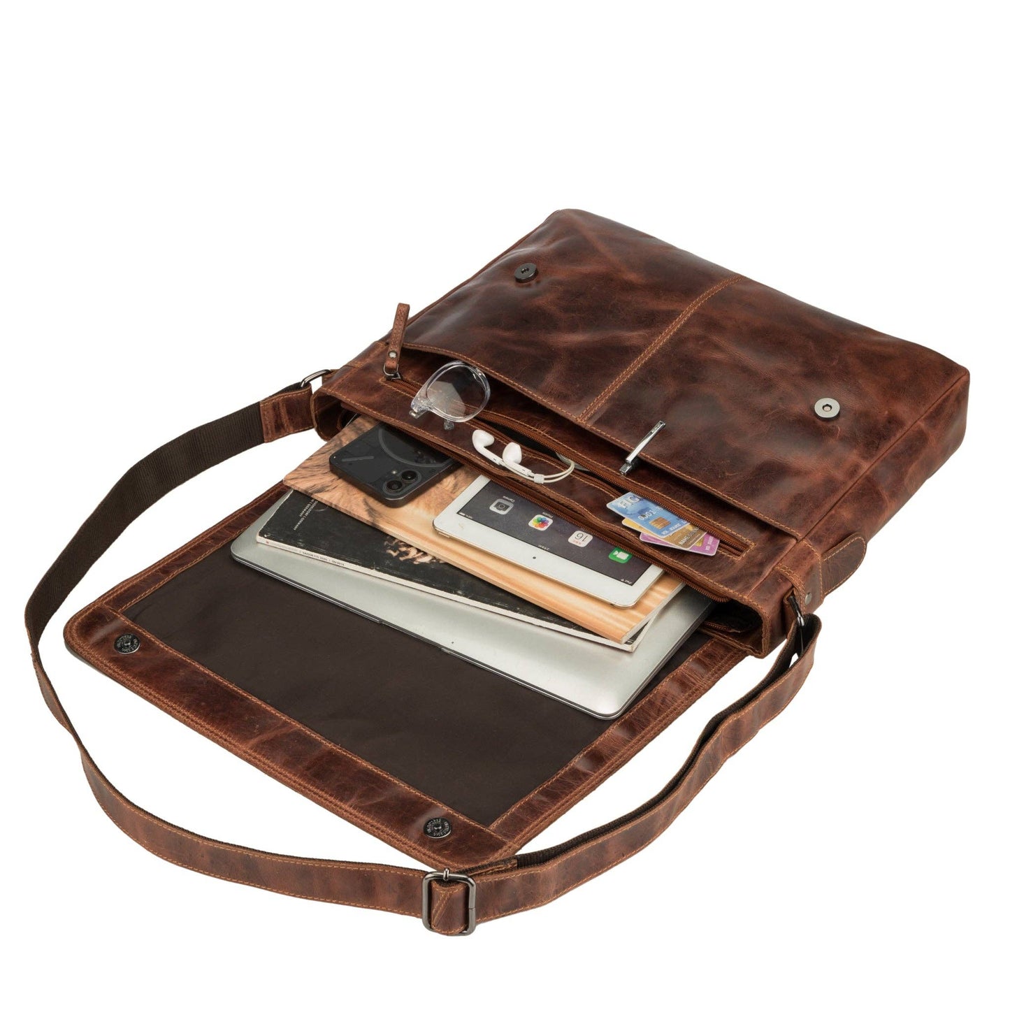 Richmond Full Grain Leather Laptop Messenger Bag 16 Inch for Men,  Work Bag, Chestnut
