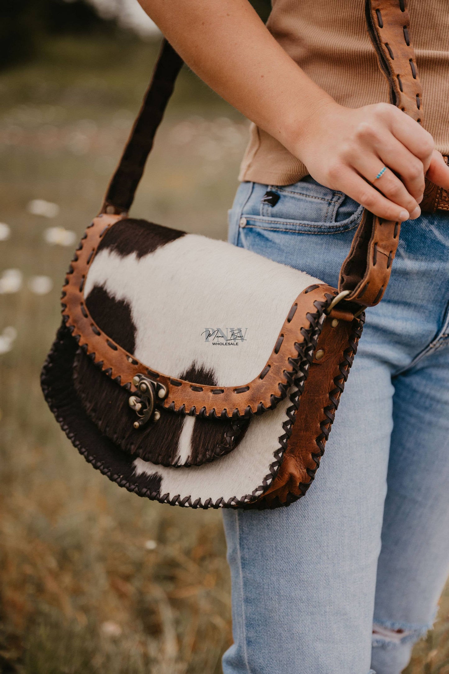 Hand stitched cowhide bag