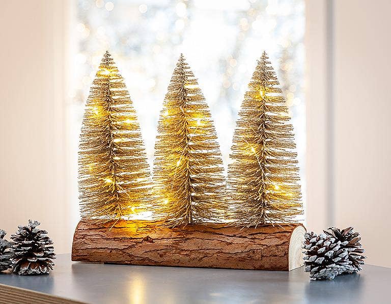 Glitter LED Tree on Log Base