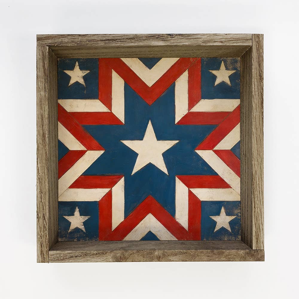 Patriotic Star Barn Quilt - Framed Wall Art