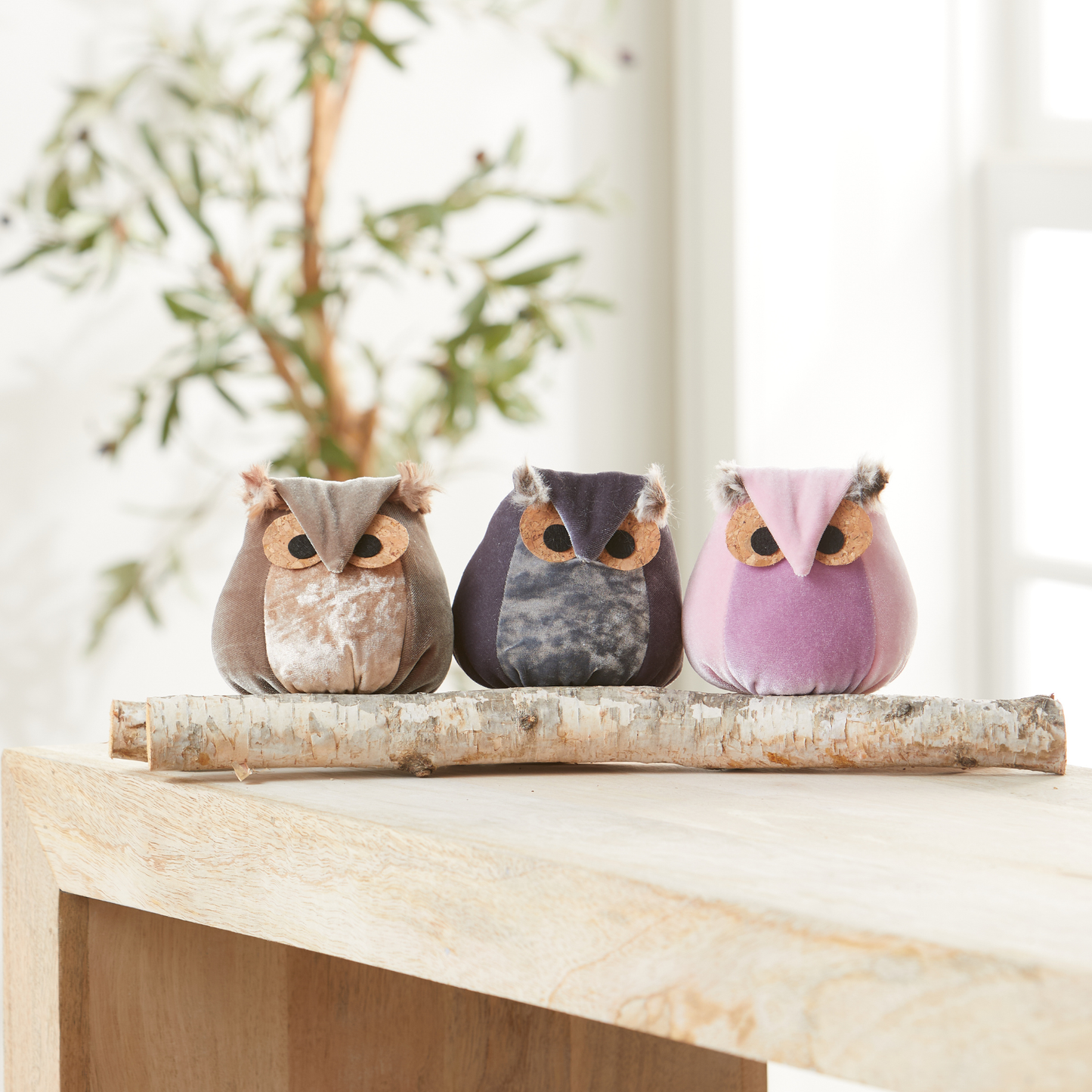 Whimsical velvet owls