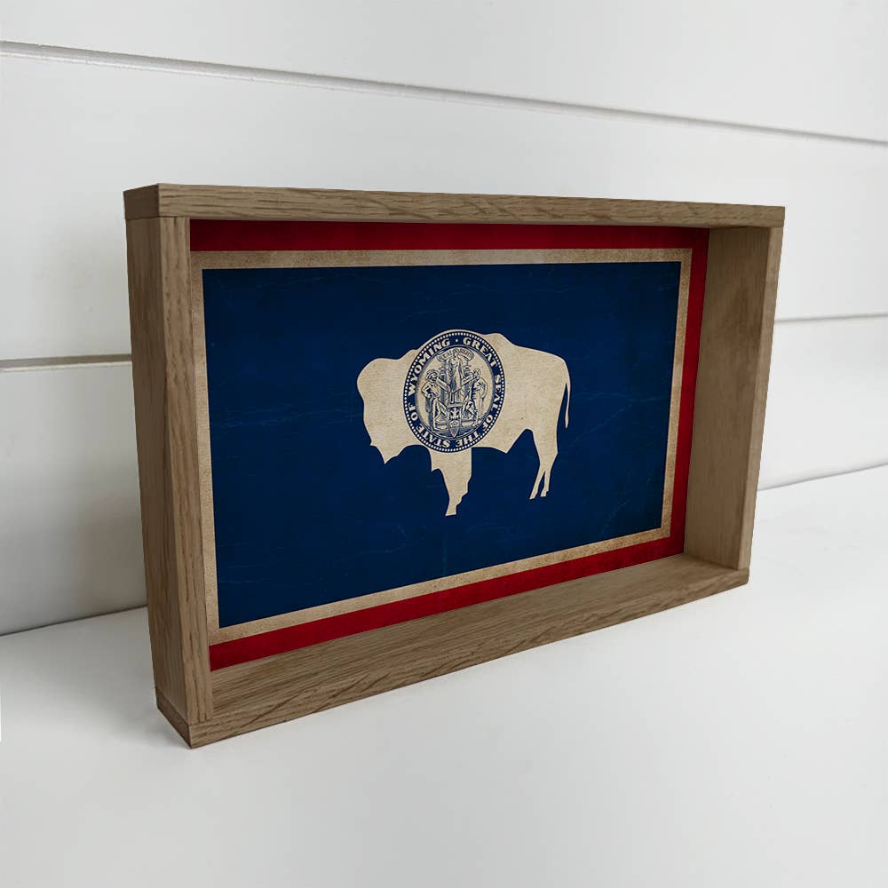 Wyoming Vintage Flag Wood Framed