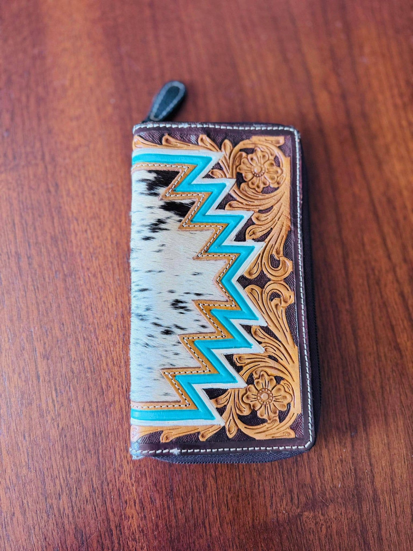Tooled cowhide wallet