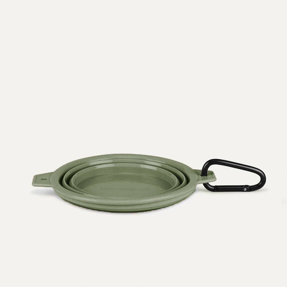 Desert Green Travel Collapsible Pet Bowl with Carabiner