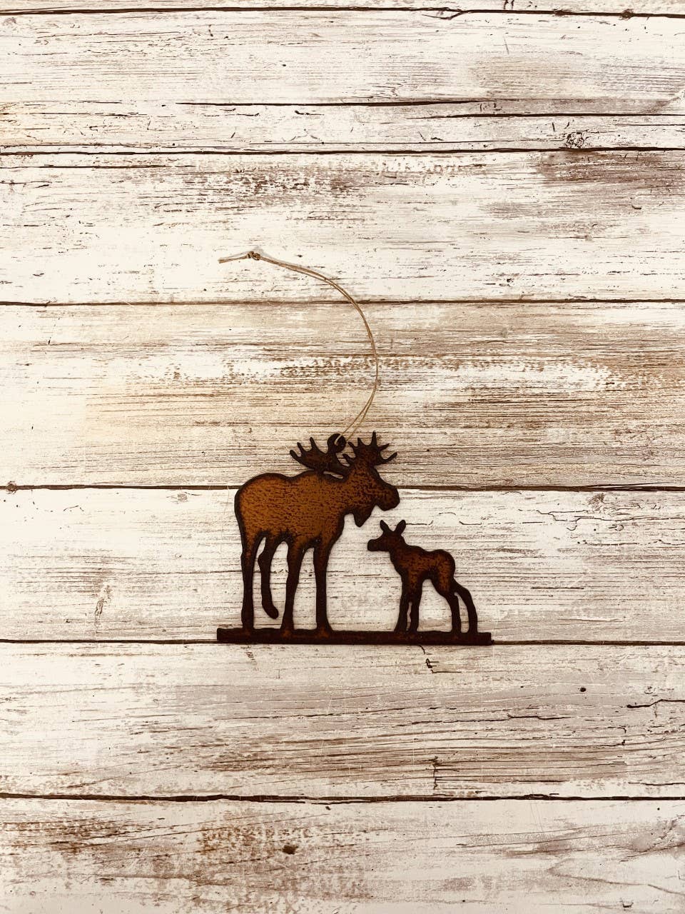 Moose and Little's Lodge Rustic Metal Ornament