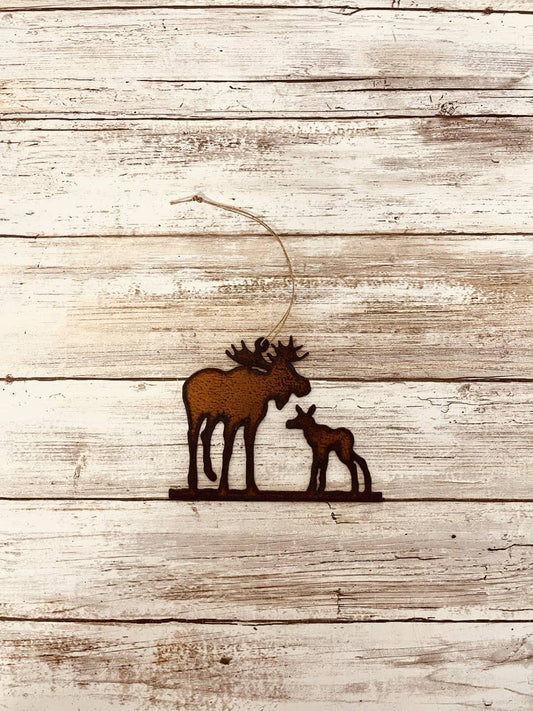 Moose and Little's Lodge Rustic Metal Ornament