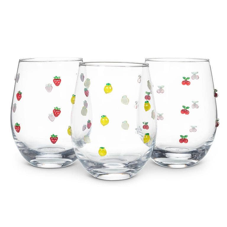 Stemless Wine Glass with Cherries