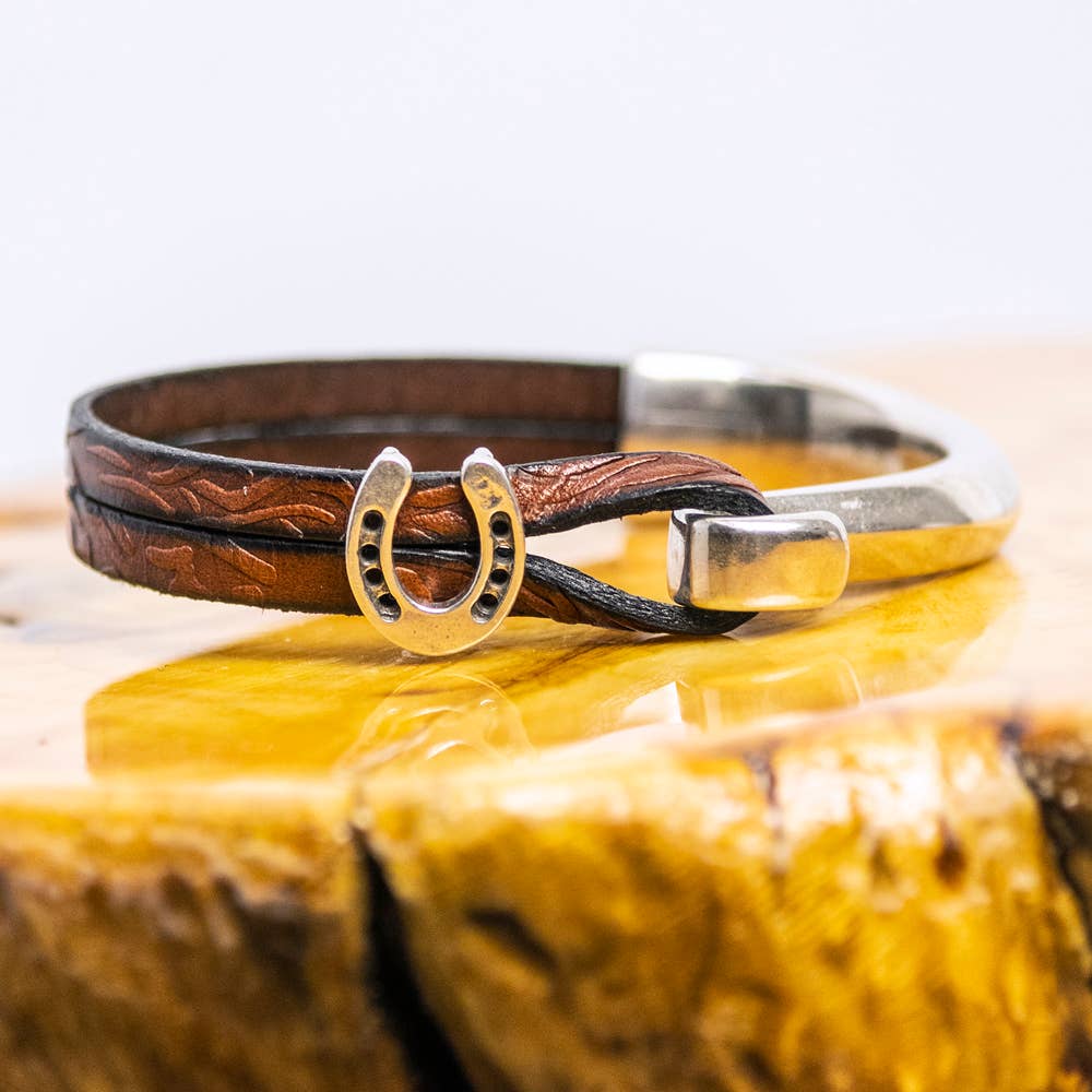 Horseshoe Leather and Silver Plated Bracelet