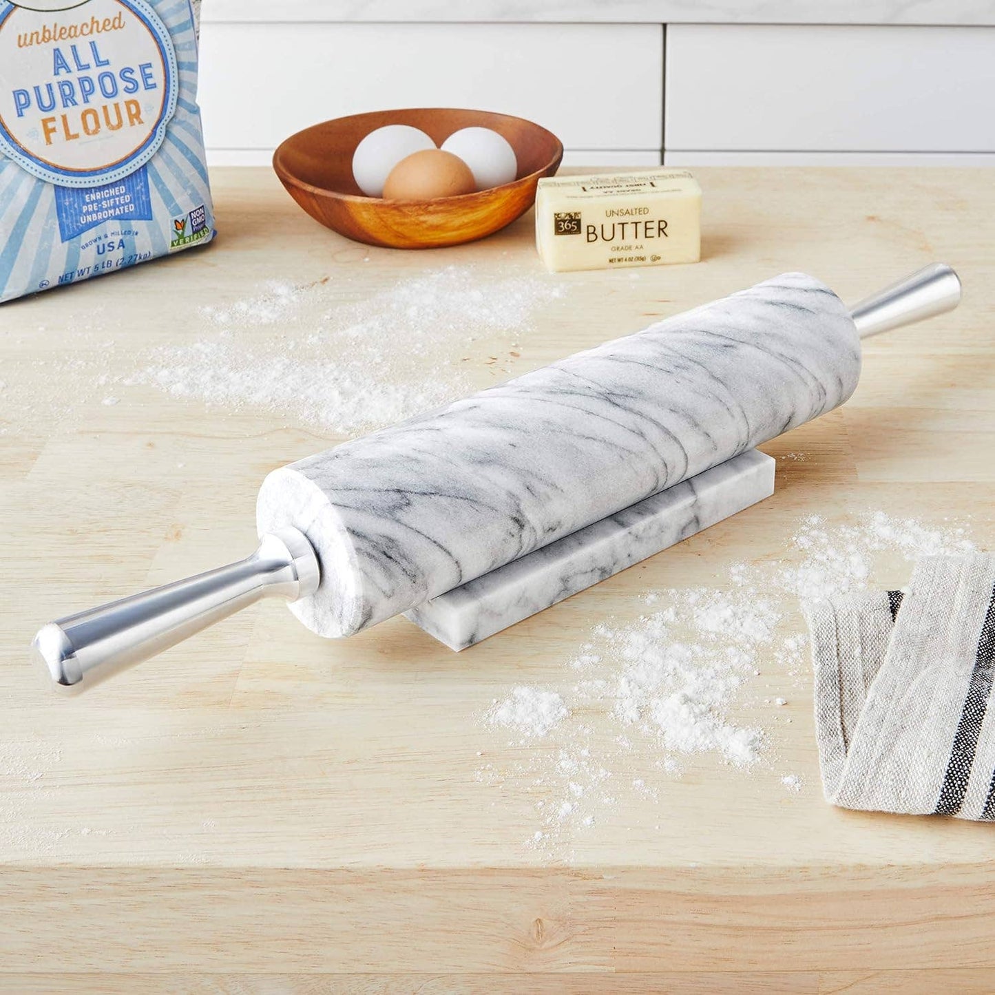 Marble Rolling Pin, White, 2.5" x 17.5" x 3"